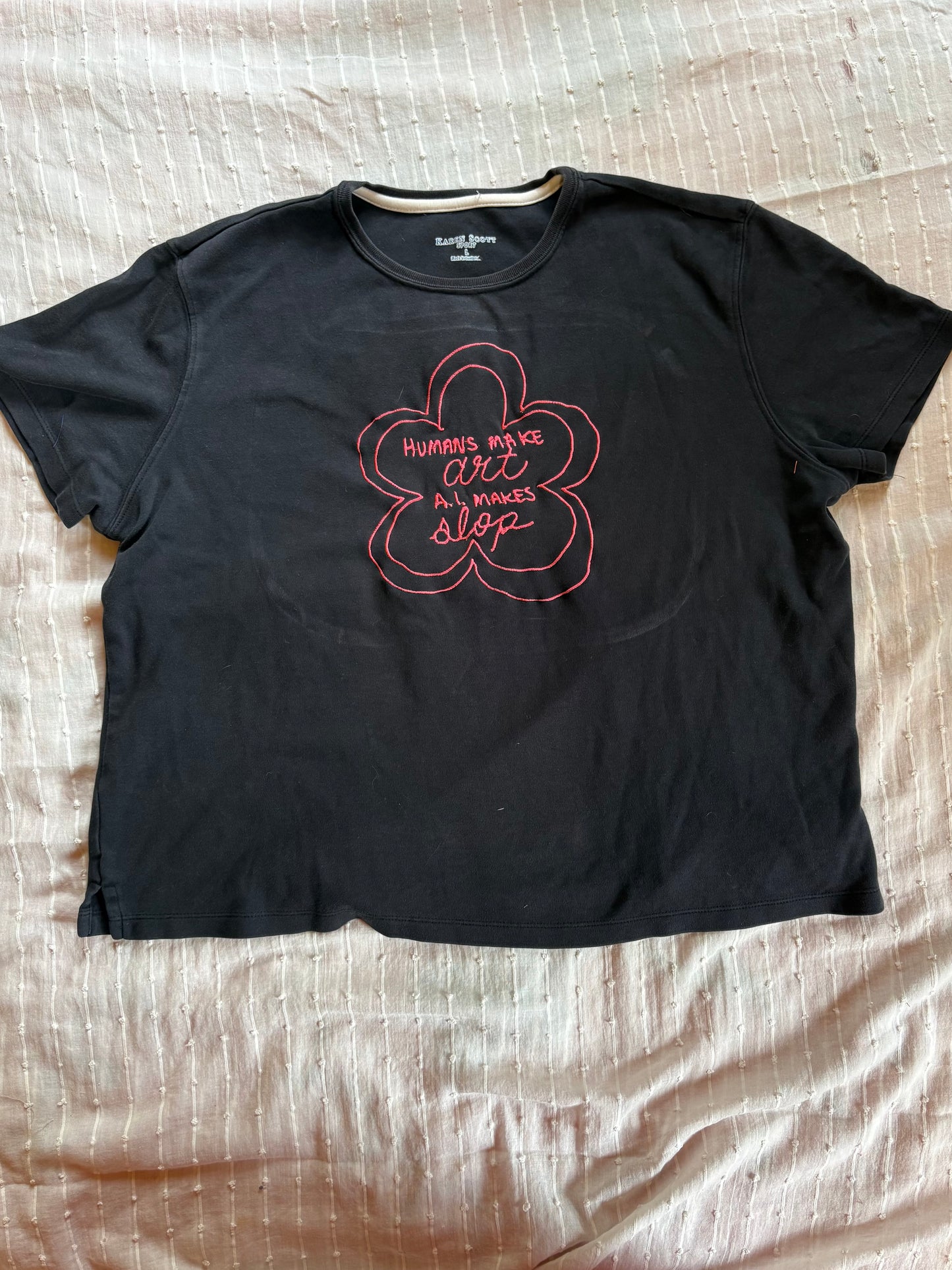 Humans Make Art - Flower Embroidered T-Shirt