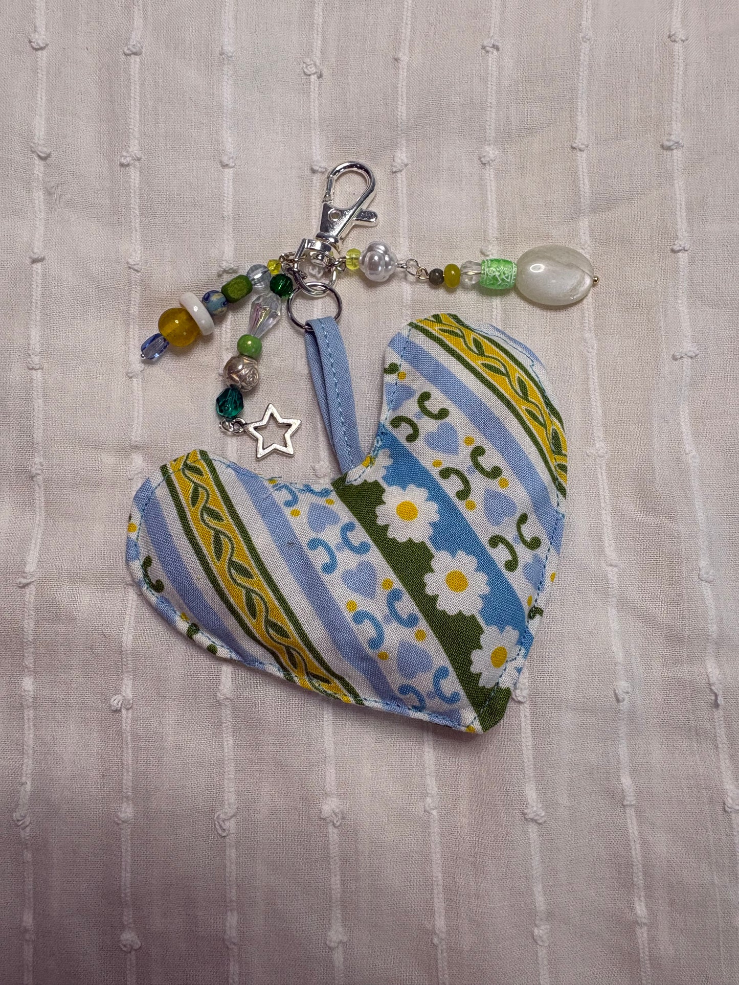 Blue Patterned Plush Heart Bag Charm