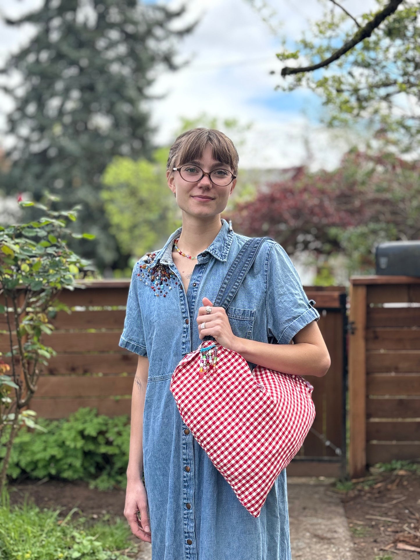 Red Gingham Heart Tote