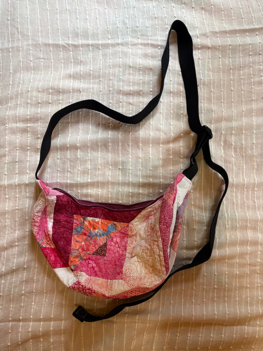Rosy Quilted Crescent Bag - Small