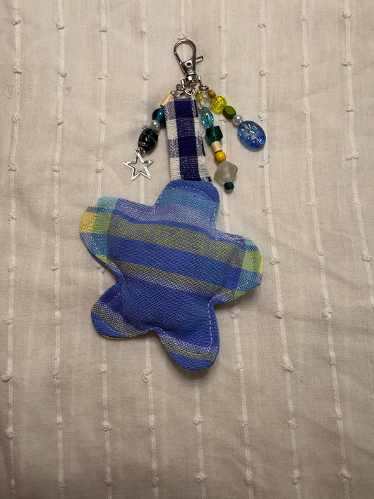 Blue Patterned Plush Flower Bag Charm