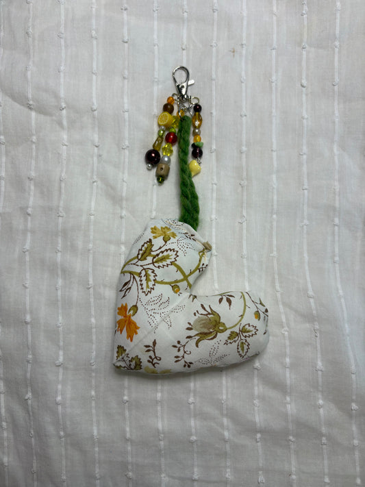 Neutrals Floral Plush Heart Bag Charm