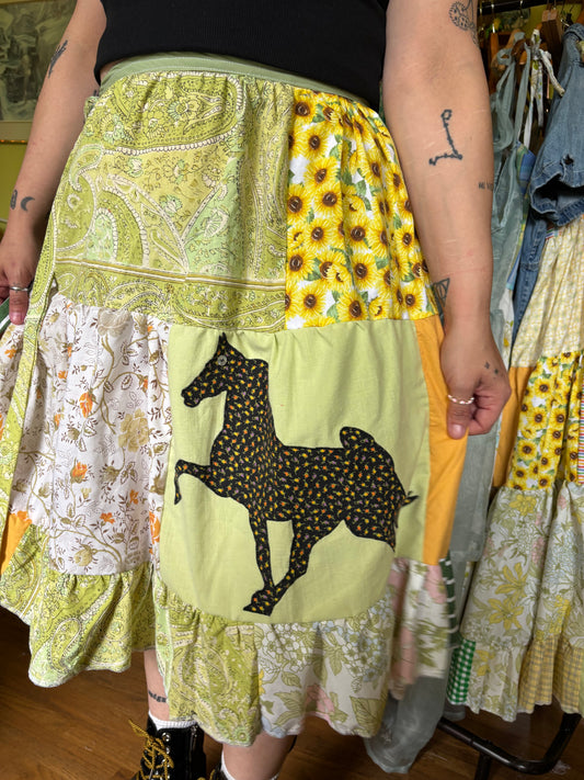 Spring Patchwork Wrap Skirt