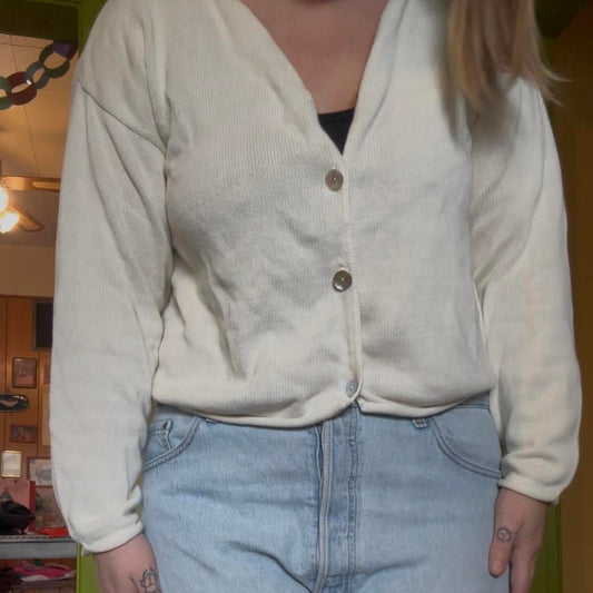 cream cardigan